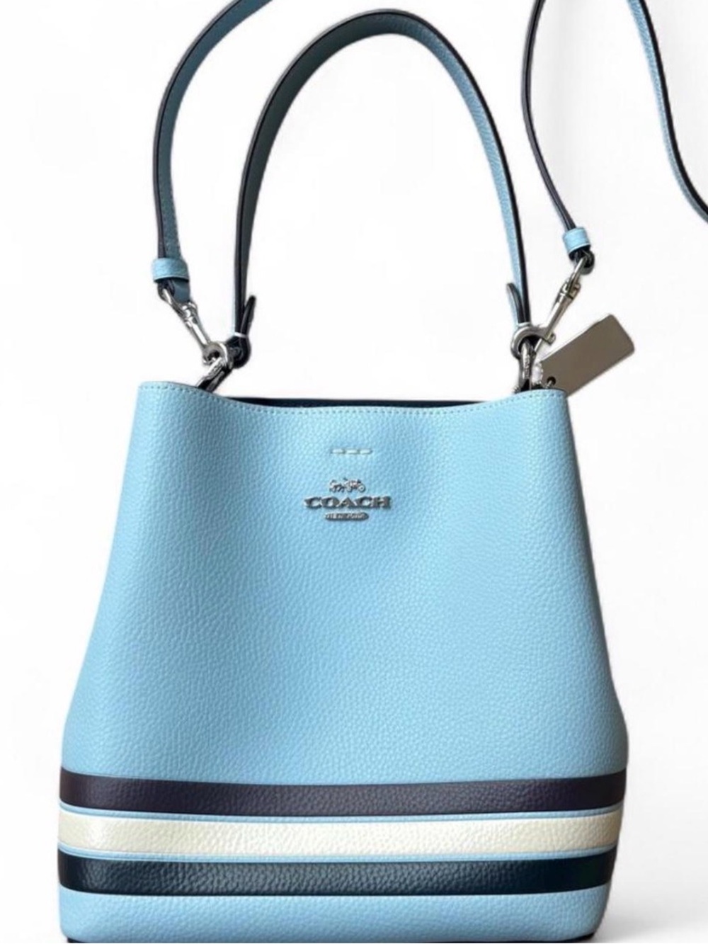 Coach Small Town Bucket Bag Varsity Stripe Blue C4080